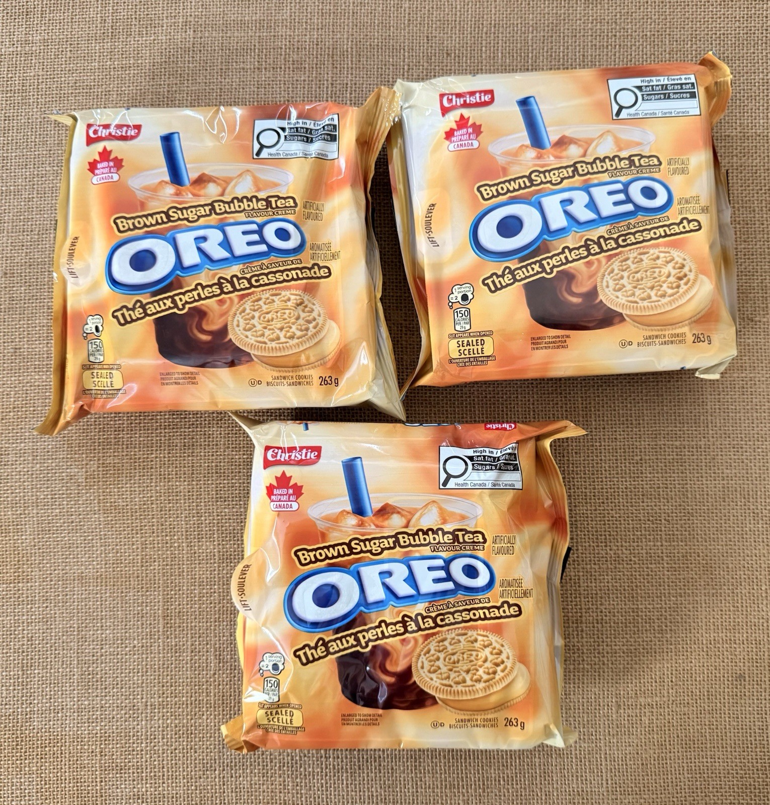 OREO Brown Sugar Bubble Tea Cookies 3 PACKS Made in Canada 263g 9.25 oz FRESH