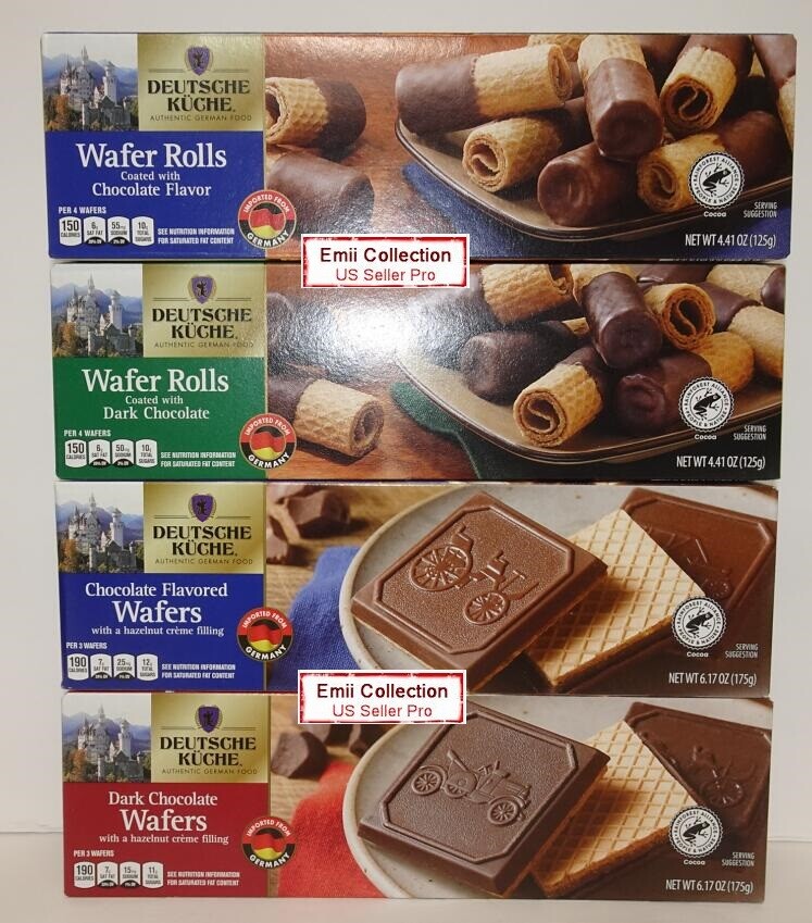 Deutsche Kuche Wafers & Wafer Rolls: Dark Chocolate & Chocolate (4 Boxes)
