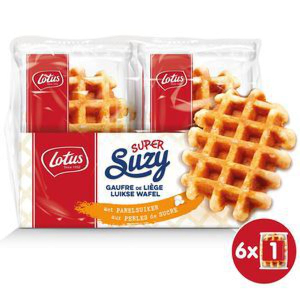 Lotus Cookies | Super Suzy Liege Waffle With Pearl Sugar 6 Pcs | 19 Oz /540G