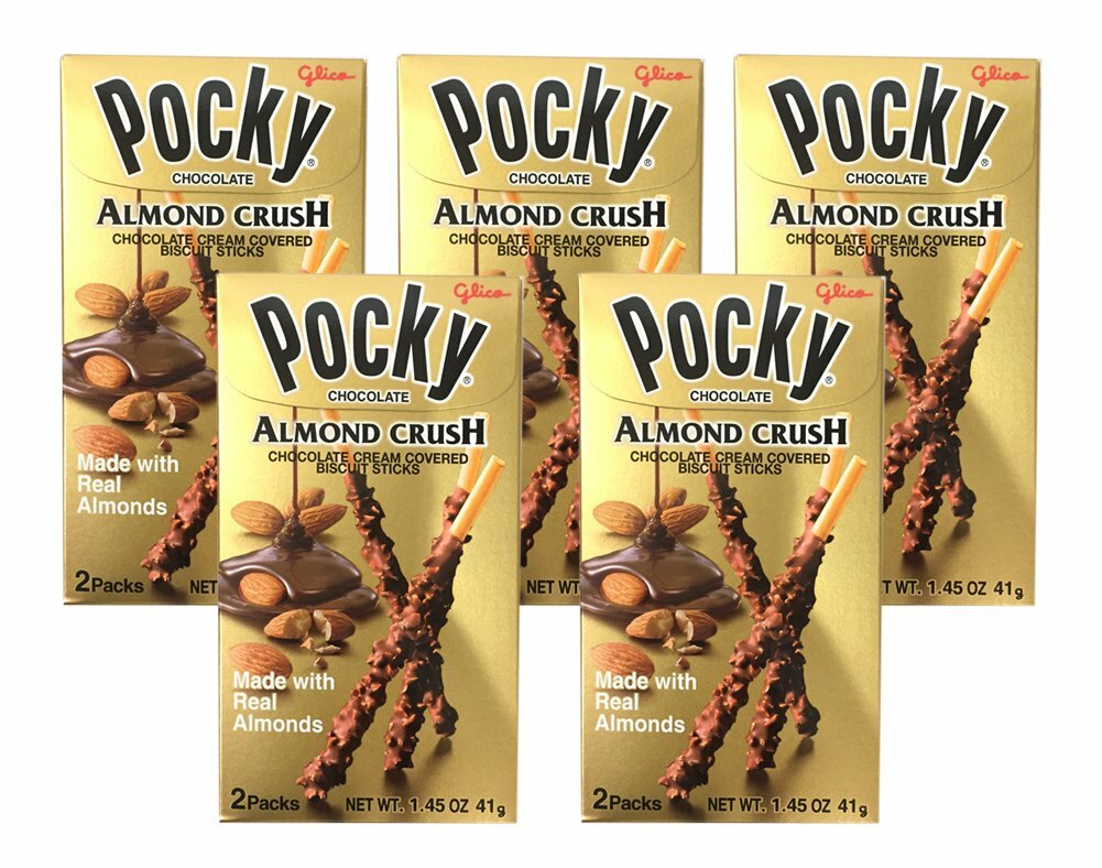 5 PACKS POCKY CHOCOLATE ALMOND CRUSH BISCUIT BY GLICO 1.45OZ
