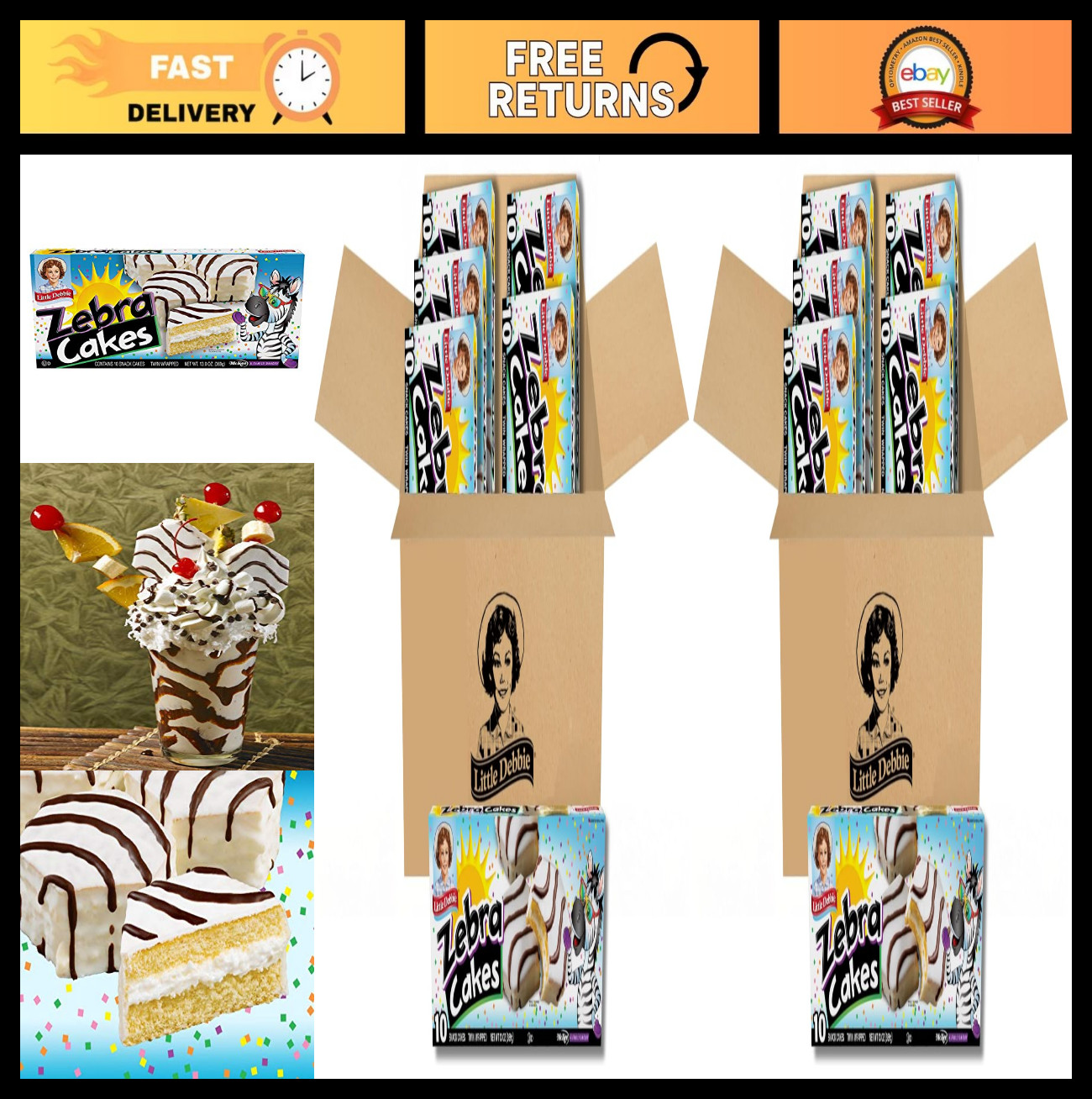 Zebra Cakes Snack Treats – 60 Twin-Wrapped Cakes (6 Boxes) – Pack of 2