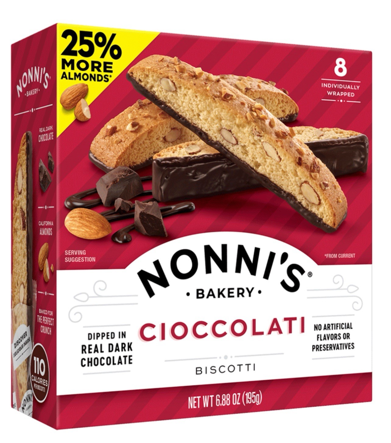 🟠 New Nonni’s Bakery Cioccolati Dark Chocolate Biscotti Italian Cookies 6.88oz