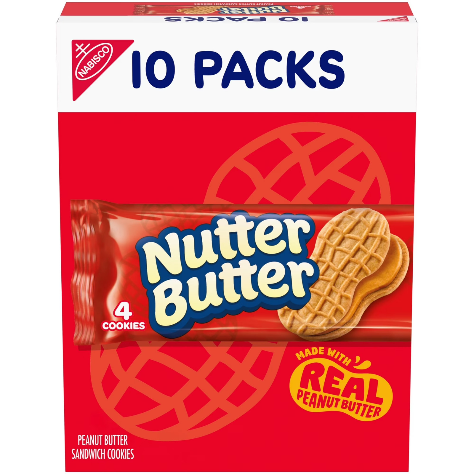 Nutter Butter peanut butter sandwich Cookies 10 Snack Packs 4 Cookies per Pack..