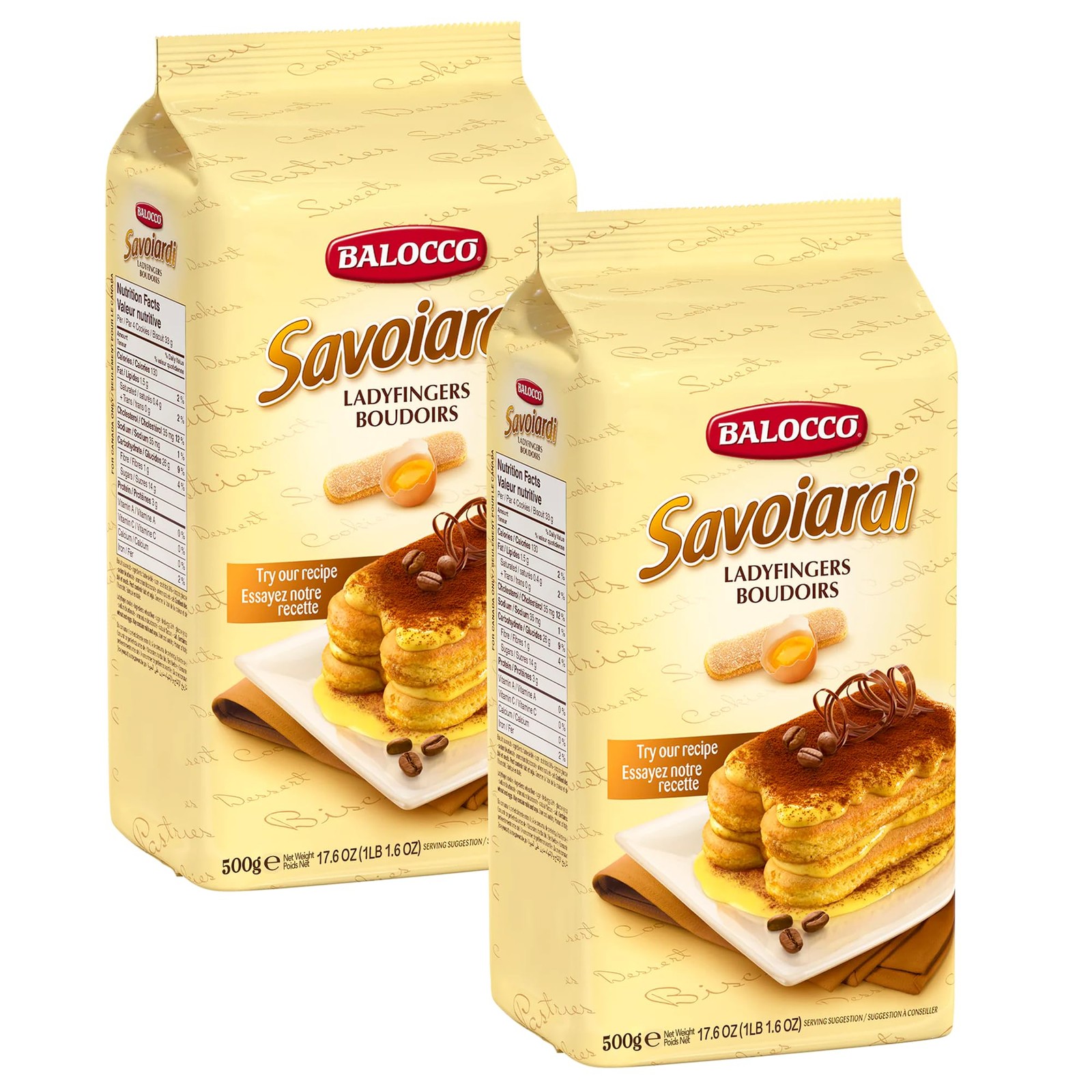 Balocco Savoiardi Lady Fingers – 17.6 oz (2 1.1 Pound (Pack of 2), Beige