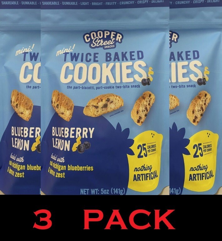 Cooper Street Snacks TWICE BAKED COOKIES Blueberry Lemon 5 oz Bag – 3 PACK