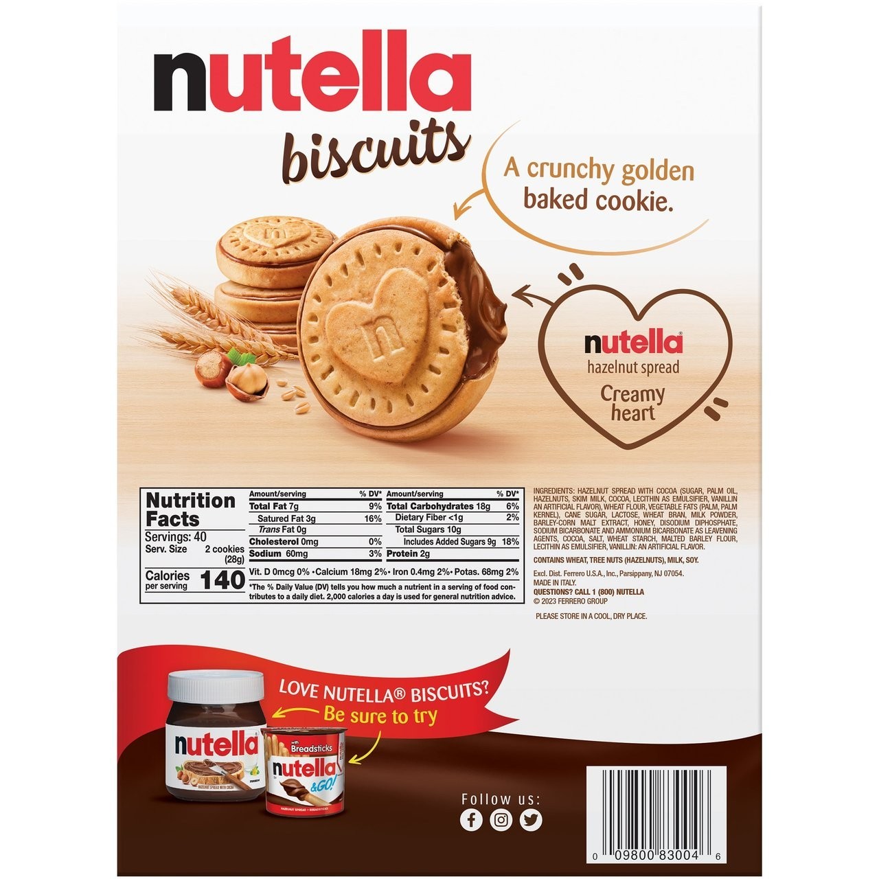 Nutella Biscuits Cookies Filled with Nutella Crunchy Biscuit 38.8 oz 4 Bag Box