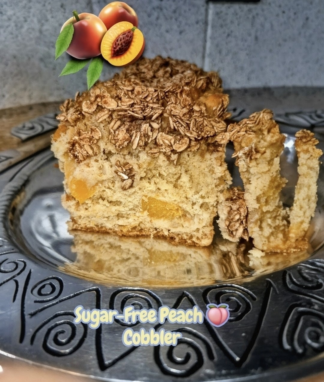 Peach Cobbler Bread Loaf Cake **Sugar-Free** SF Oat Crumb Topping. KETO Friendly