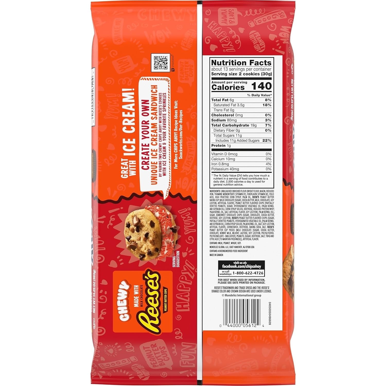 Soft and Chewy Chocolate Chip Cookies with Reese’s Peanut Butter Cups, 14.25 oz