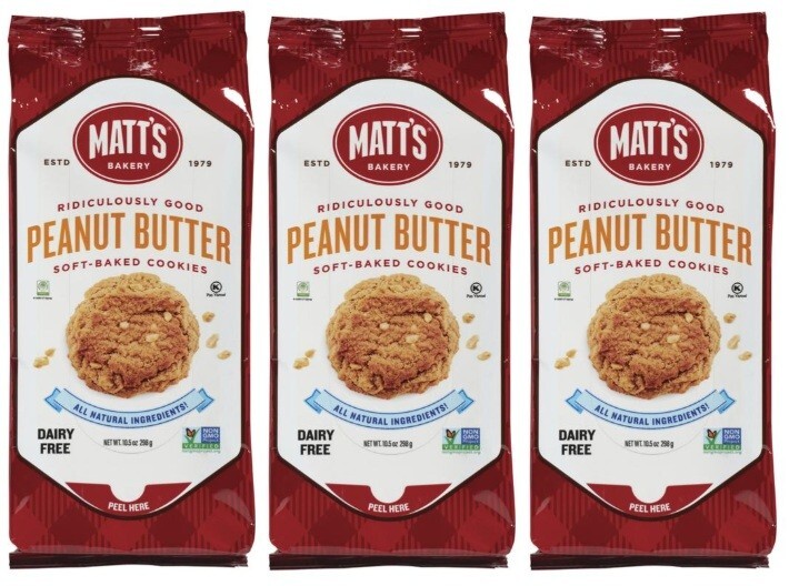Matt’s Bakery Peanut Butter Cookie Soft Baked Dairy Free 10.5oz (3 Packages)
