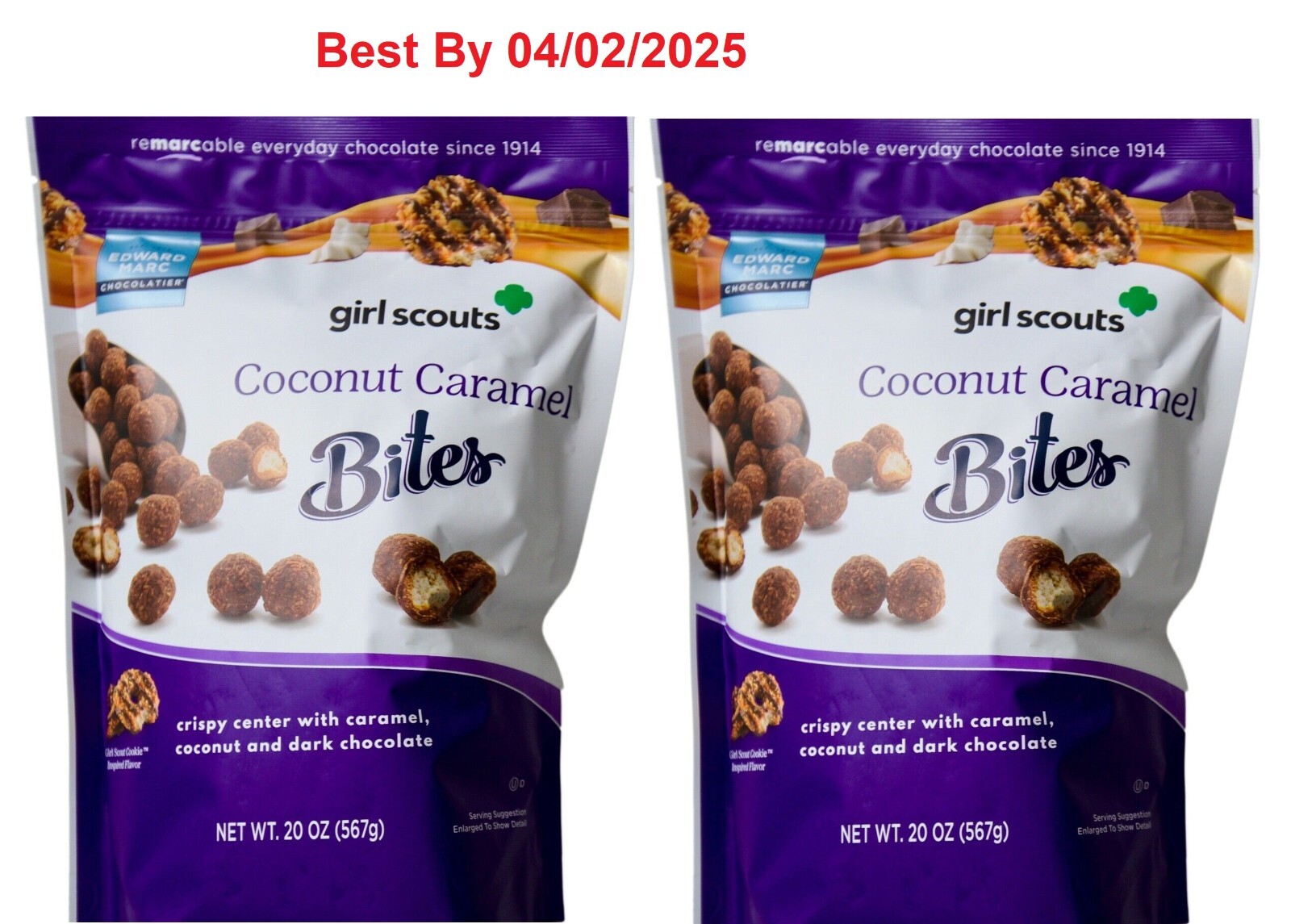 2-PACK Edward Marc Girl Scouts Coconut Caramel Bites, 20 Ounce each bag
