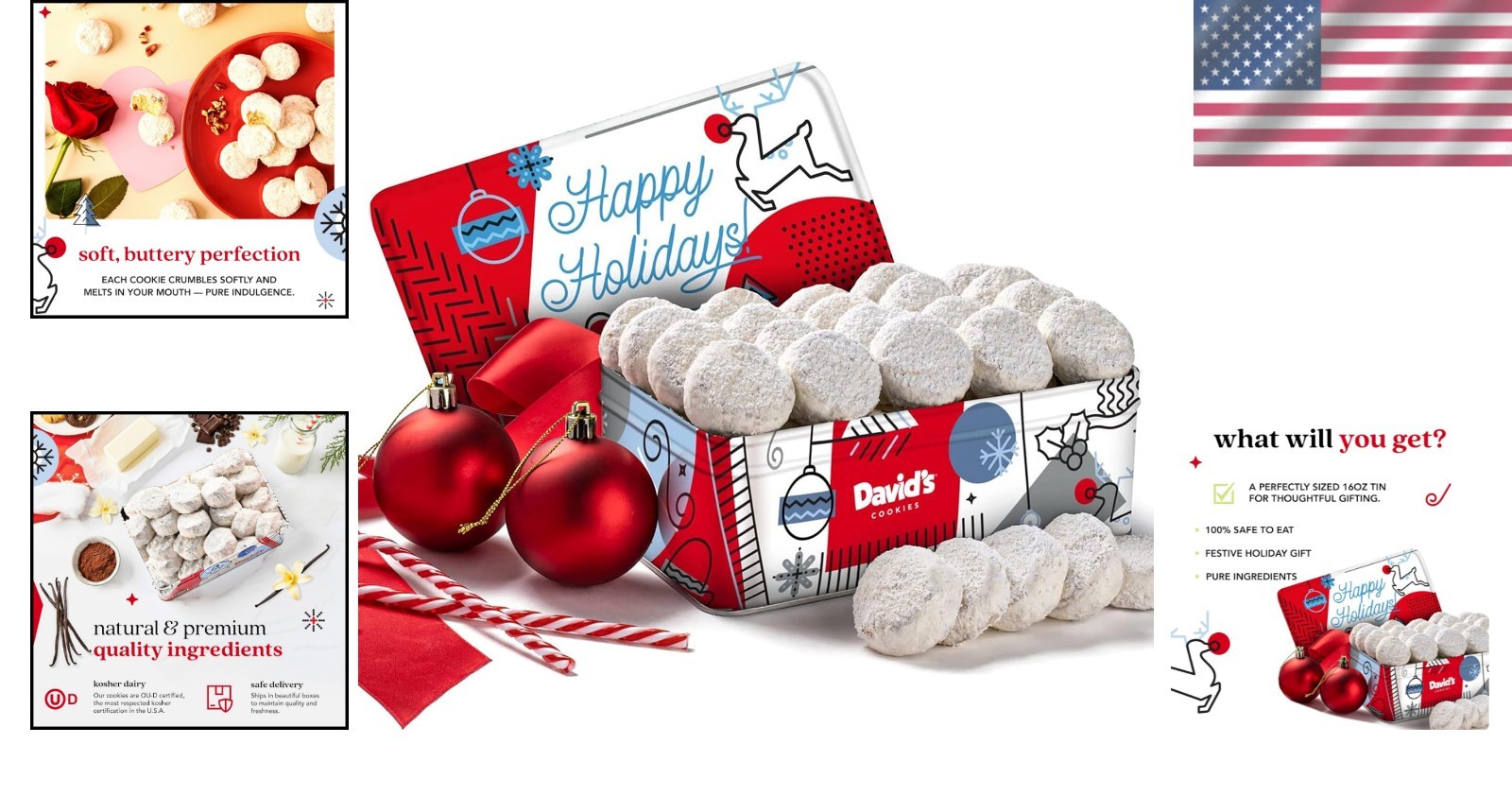 David’s Gourmet Butter Pecan Cookies in 16oz Winter Wonderland Tin