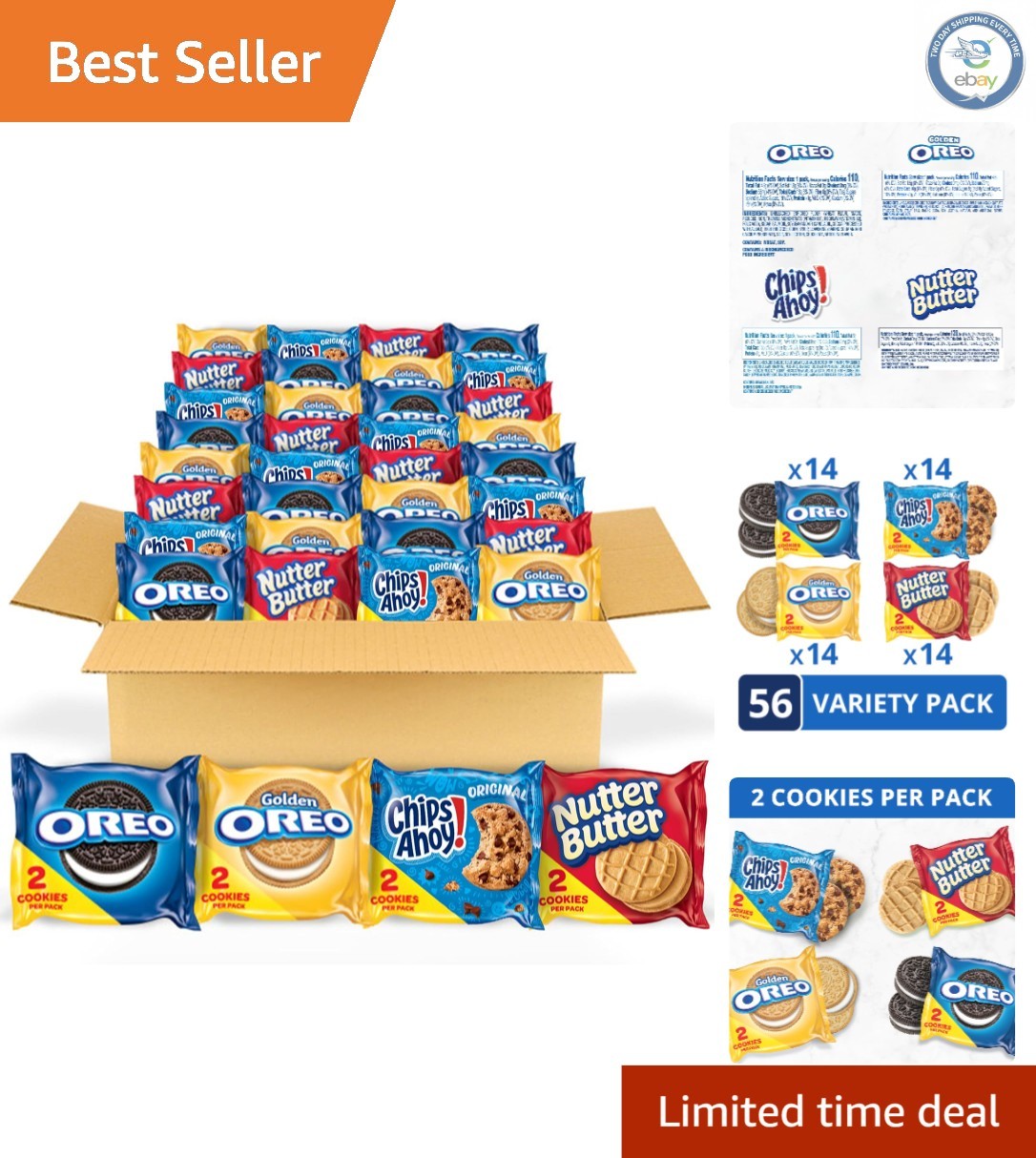 Ultimate Cookie Variety Pack – 56 Snack Packs: OREO, CHIPS AHOY!, Nutter Butter