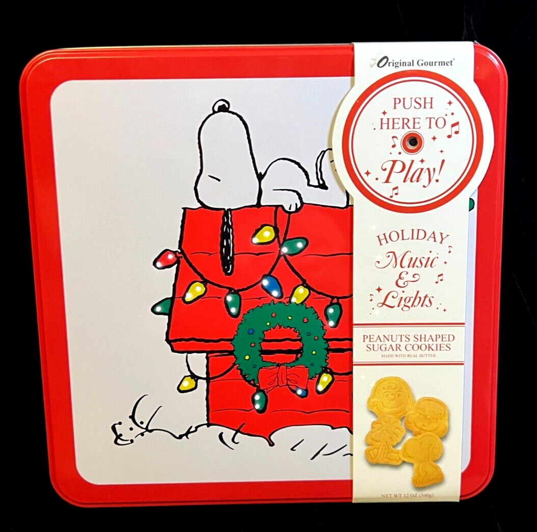 NEW Snoopy Christmas Holiday Lights Music Tin Sealed (cookies exp 10/2025) – p