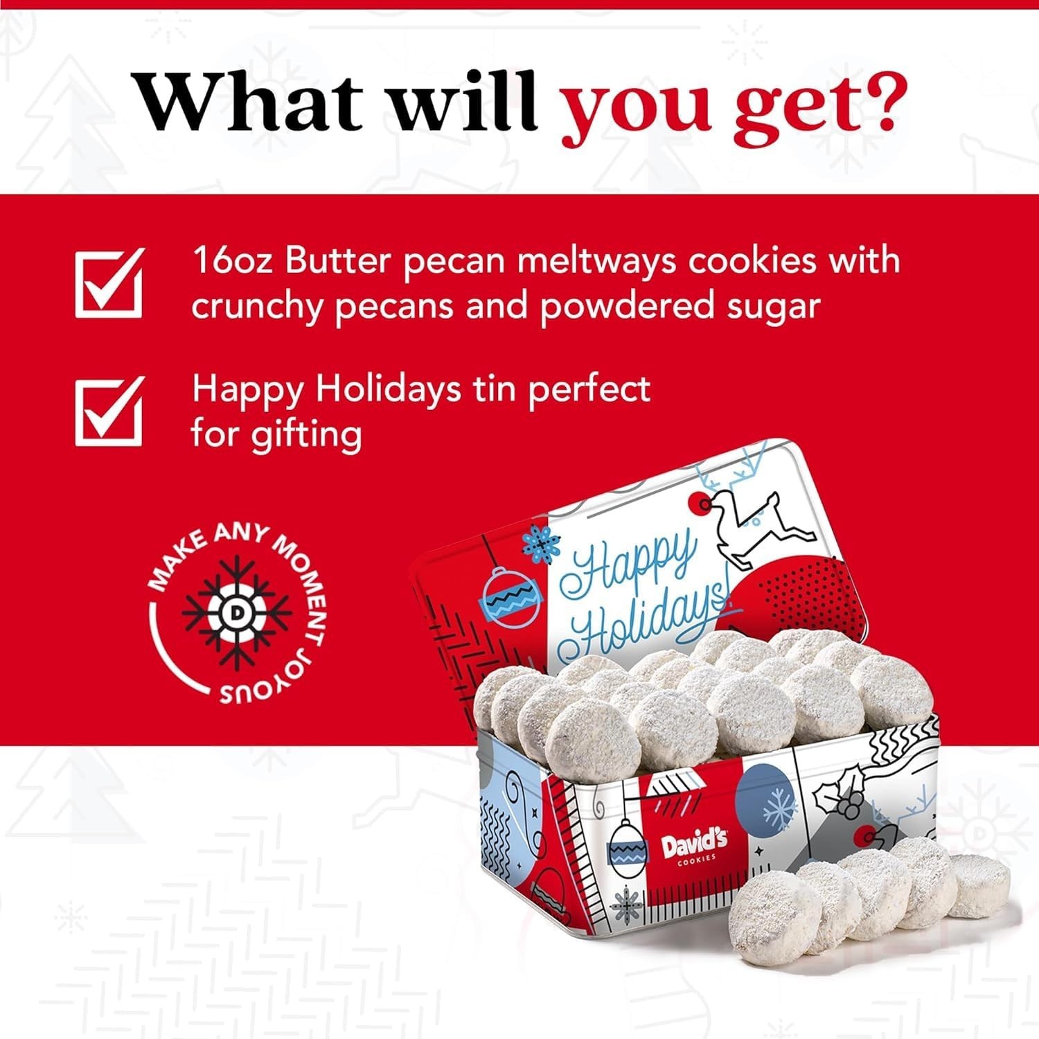 David’s Gourmet Butter Pecan Cookies in 16oz Winter Wonderland Tin
