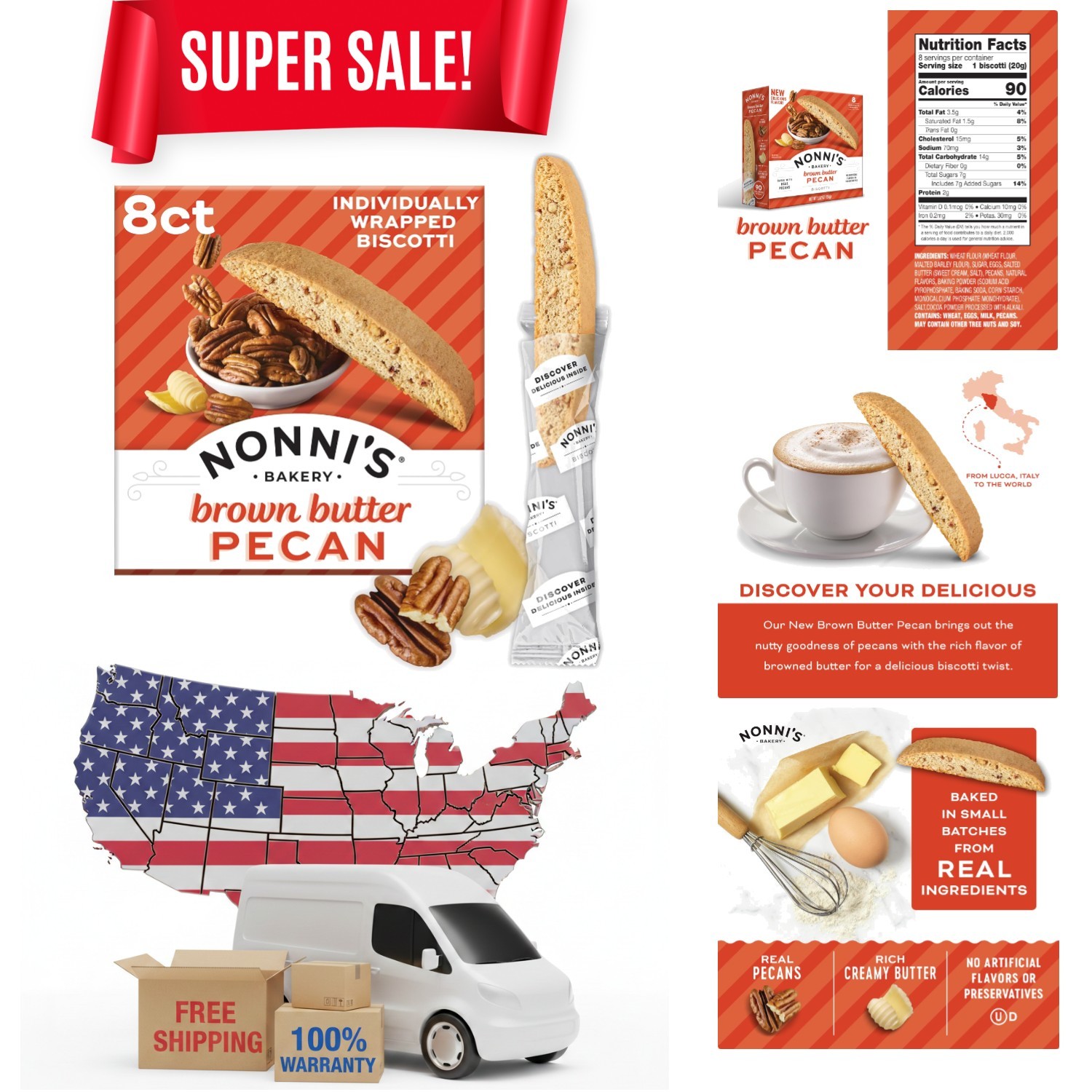 Delicious Brown Butter Pecan Biscotti – 90 Calorie Crunchy Treats in 5.52 oz Box