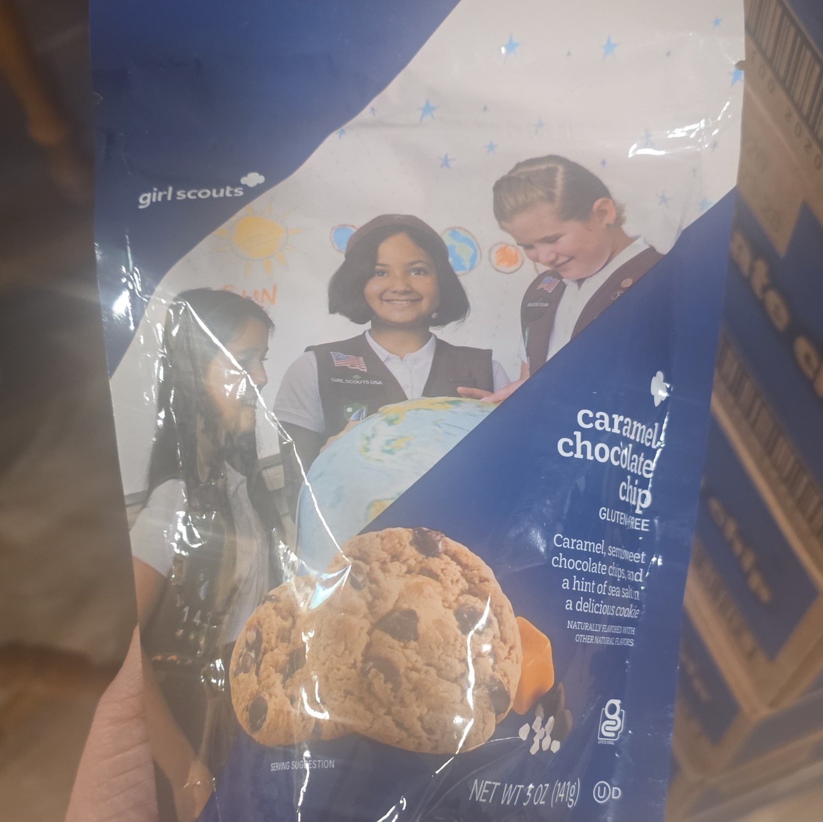 whole case (12) Girl Scouts Caramel Chocolate Chip Cookies Gluten Free 5 oz Bag