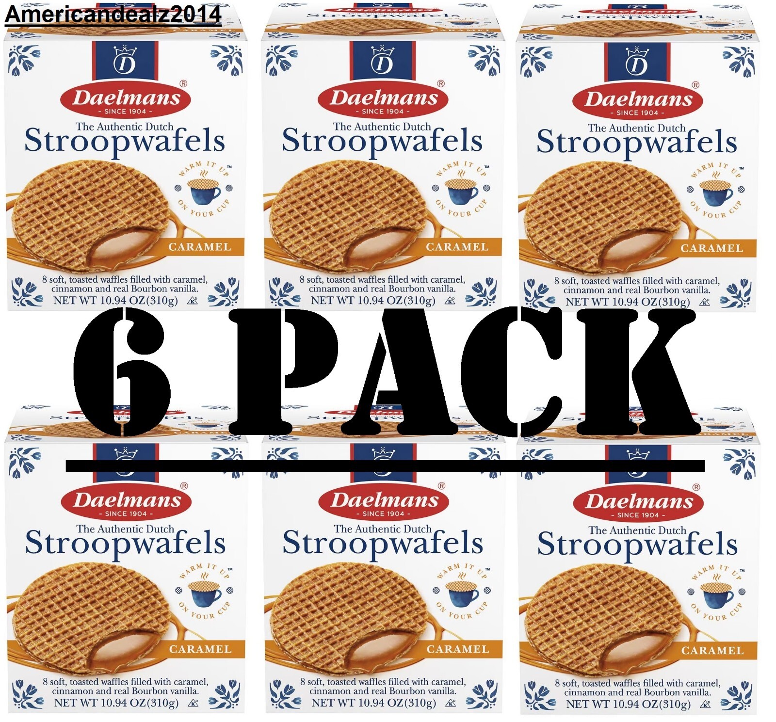 6 PACK – Daelmans, Stroopwafels, Caramel, 8 Waffles, Total 48 Waffles