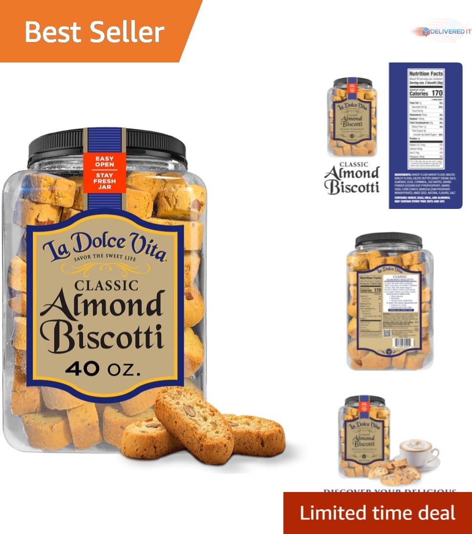 Almond Biscotti Cookies 40oz Jar Classic Italian Snack Perfect with Coffee