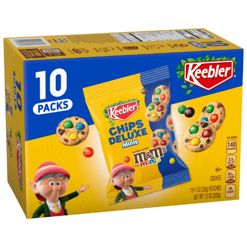 Keebler Chips Deluxe Minis Made with M&M’s,Chocolate Chip Cookies,1 oz Pouches..