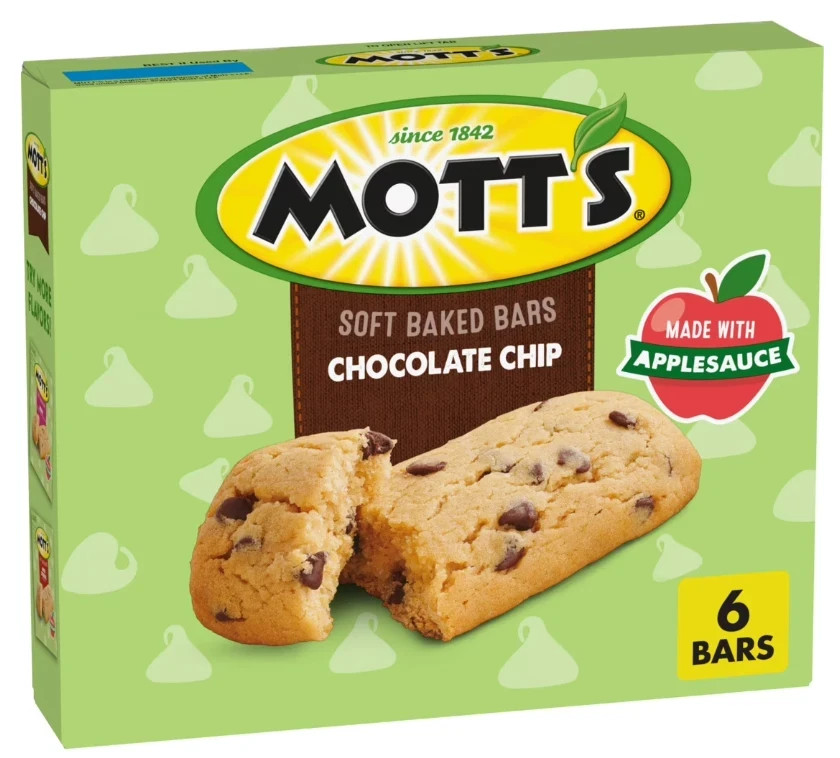 Mott’s Soft Baked Bars, Chocolate Chip, Made with Applesauce, 6 Ct, 5.76 oz
