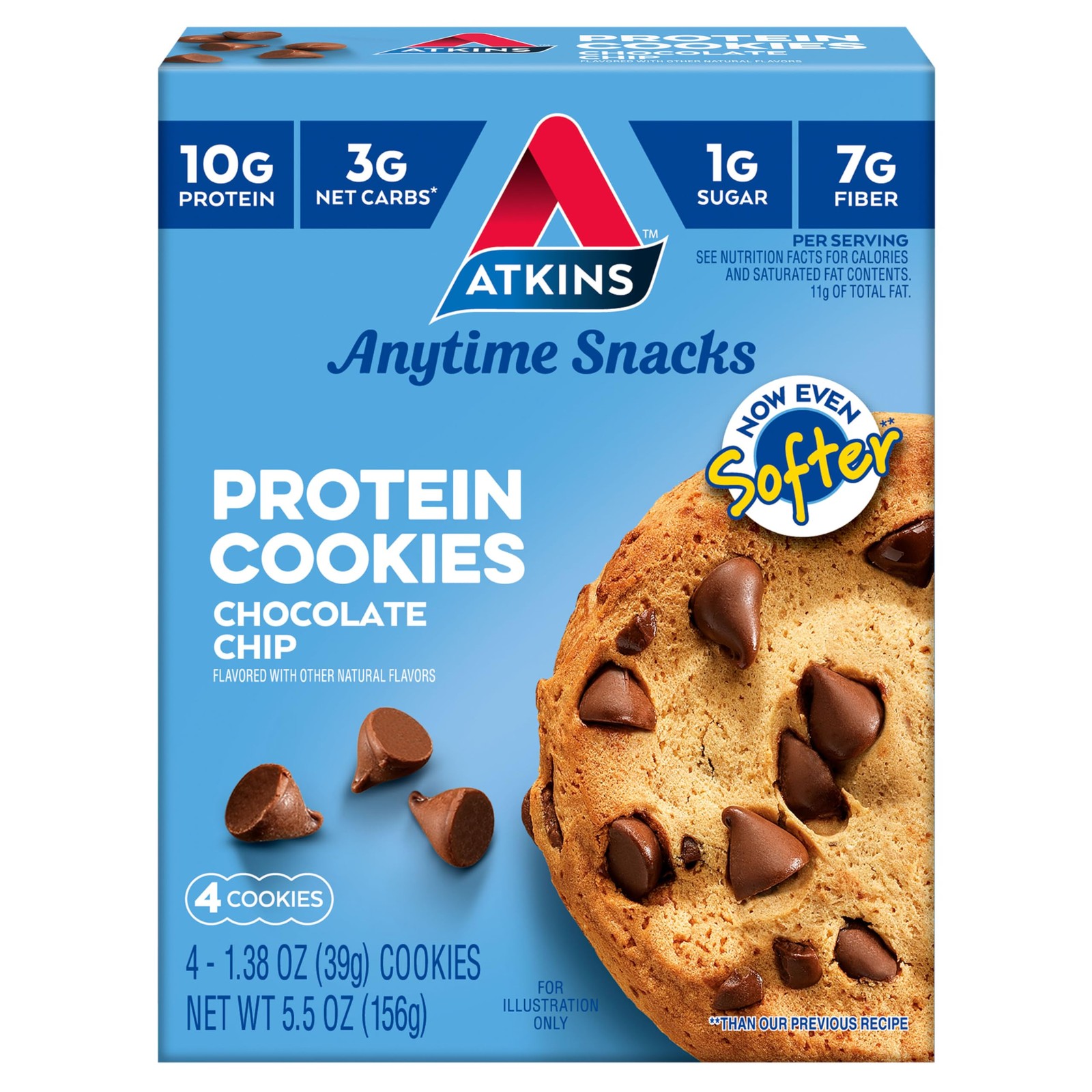 Atkins Chocolate Chip Protein Cookie Protein Dessert Rich in Fiber 4 Count