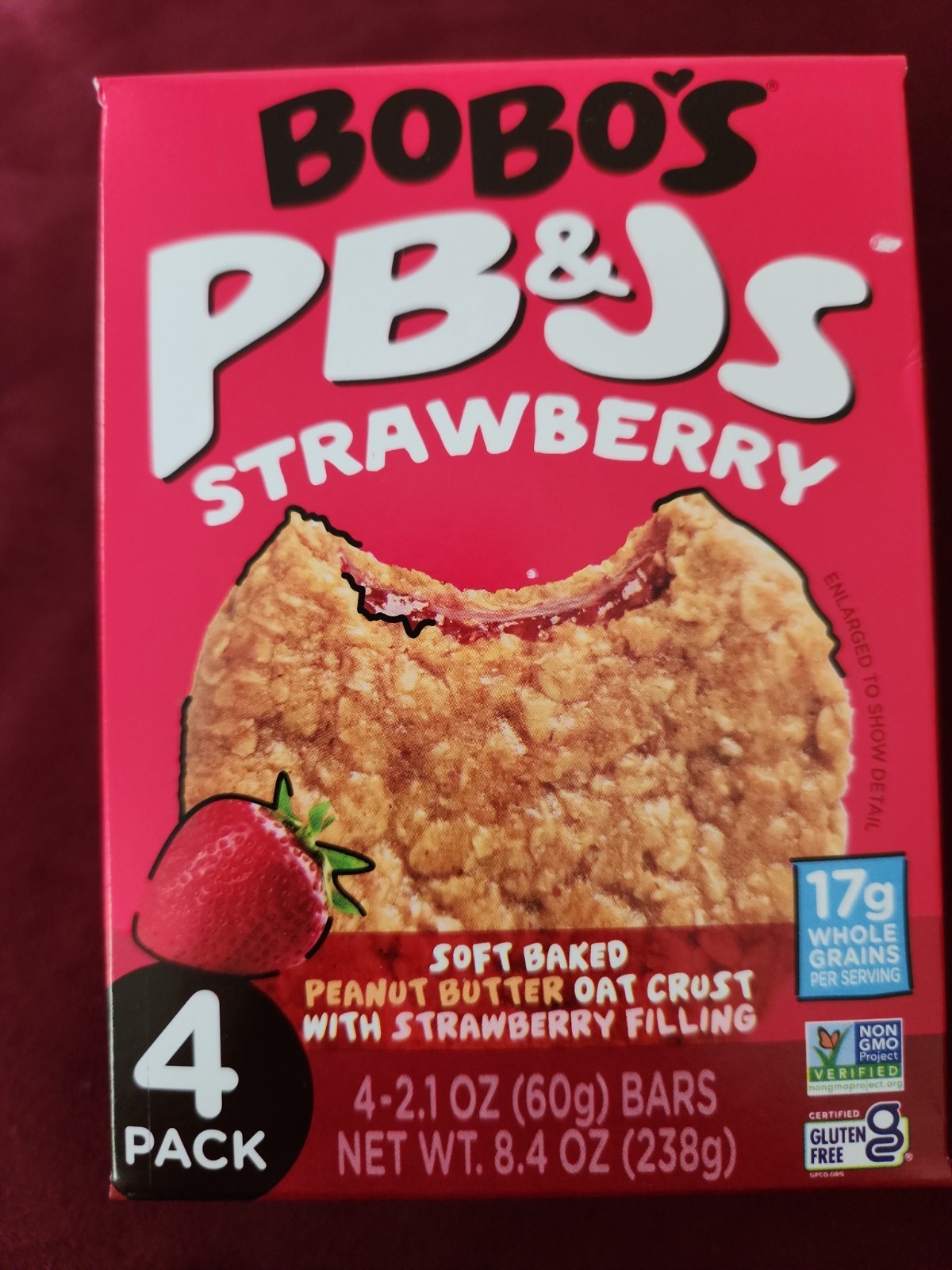 Bobo’s PB&Js, Peanut Butter Oat Crust With Strawberry Filling, 4 Pack of 2.1oz.