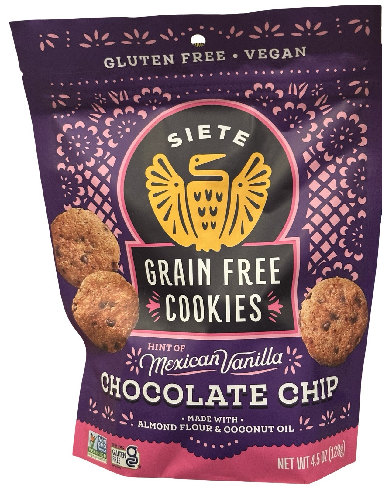 Siete Grain Free Chocolate Chip Cookies Mexican Vanilla Gluten Free Vegan 4.5 oz