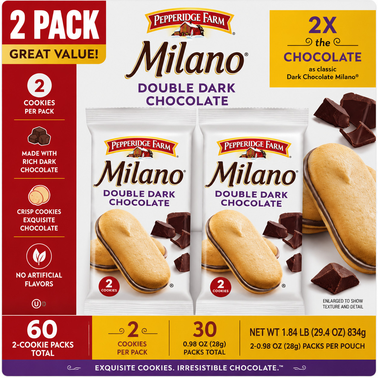2-Pack Milano Cookies Double Dark Chocolate 0.98oz 30-count Snack