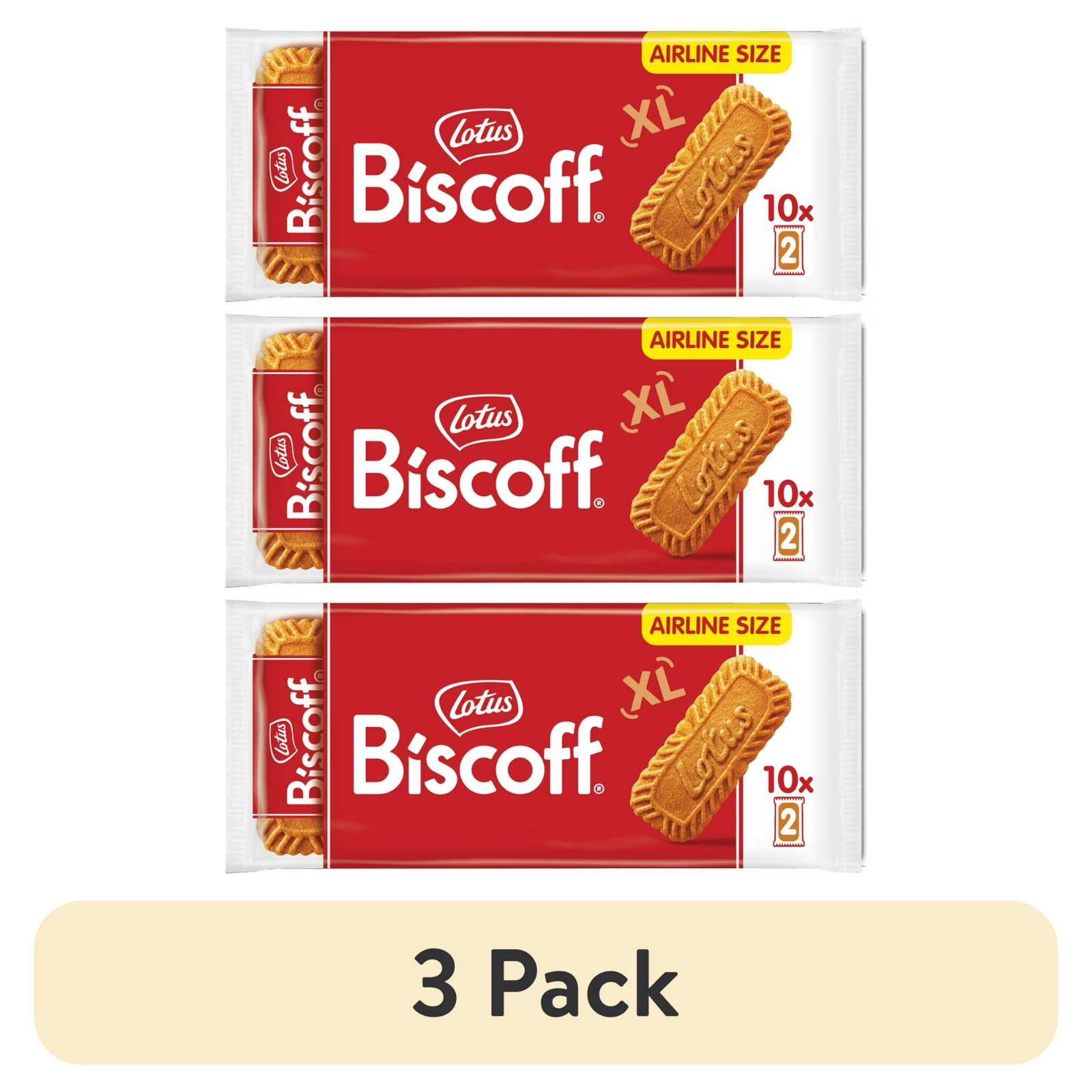 (3 pack) Lotus XL Biscoff Cookies, 10 Snack Packs of 2 Cookies, 8.8 oz, Classic