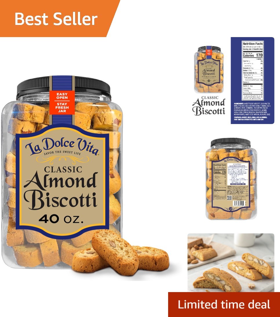 40 Oz Jar of Italian Biscotti with Whole Almonds – Perfect Gift for Any Occasion