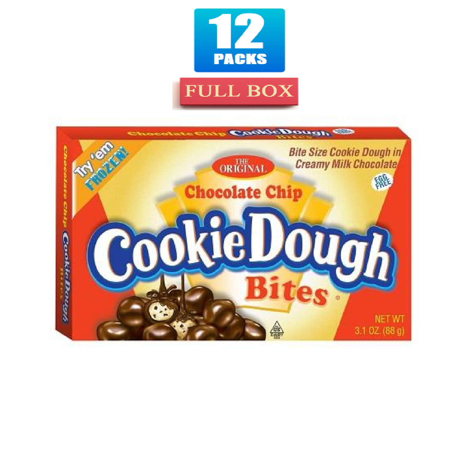 12x Packs Cookie Dough Bites Chocolate Chip, Theater Box – 3.1oz Each
