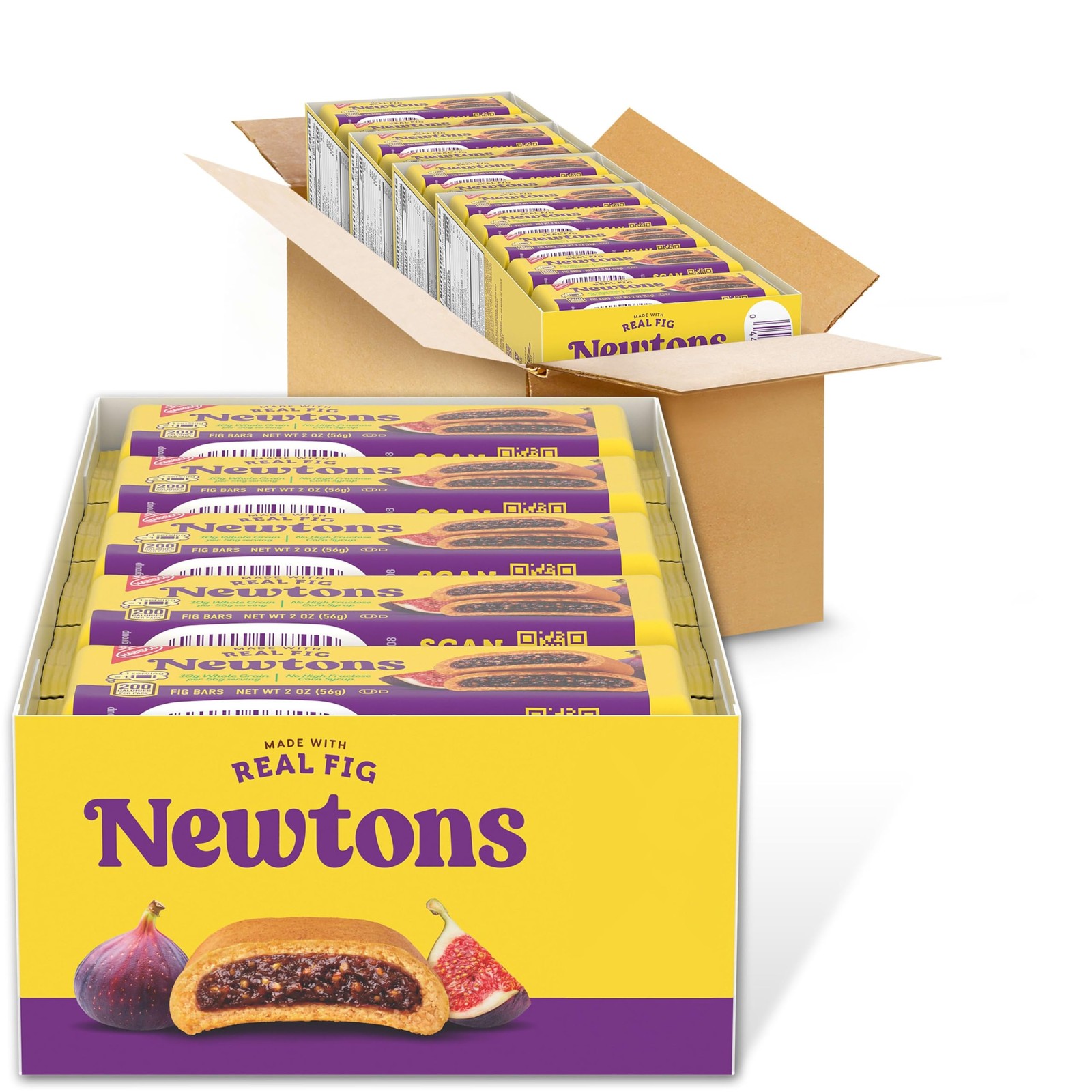 Newtons Fig Bars, Soft Fruit Chewy Cookies, 40 Snack Packs 2 Per Pack, 4 Boxes