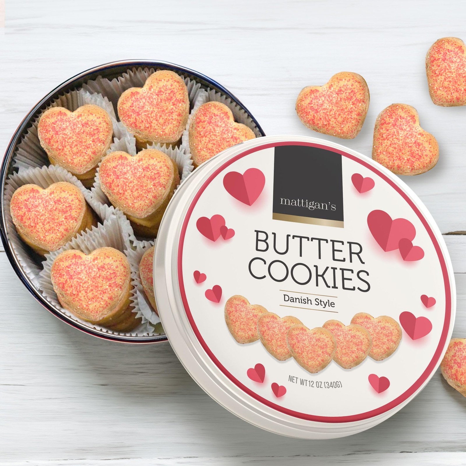 Pink Heart Valentine Butter Cookies Danish Style Assorted Gourmet Tin 12 Oz