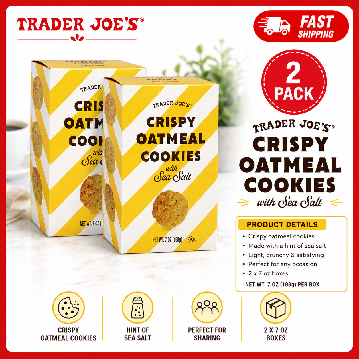 2 Pack Crispy Oatmeal Cookies with Sea Salt
