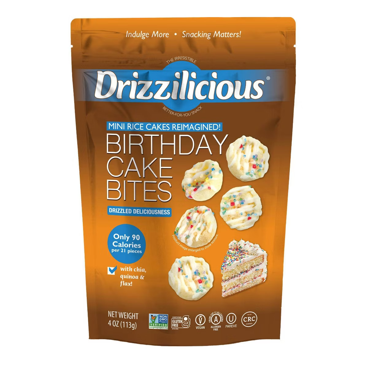 Drizzilicious Birthday Cake Flavored Drizzled Mini Rice Cakes, 4 oz