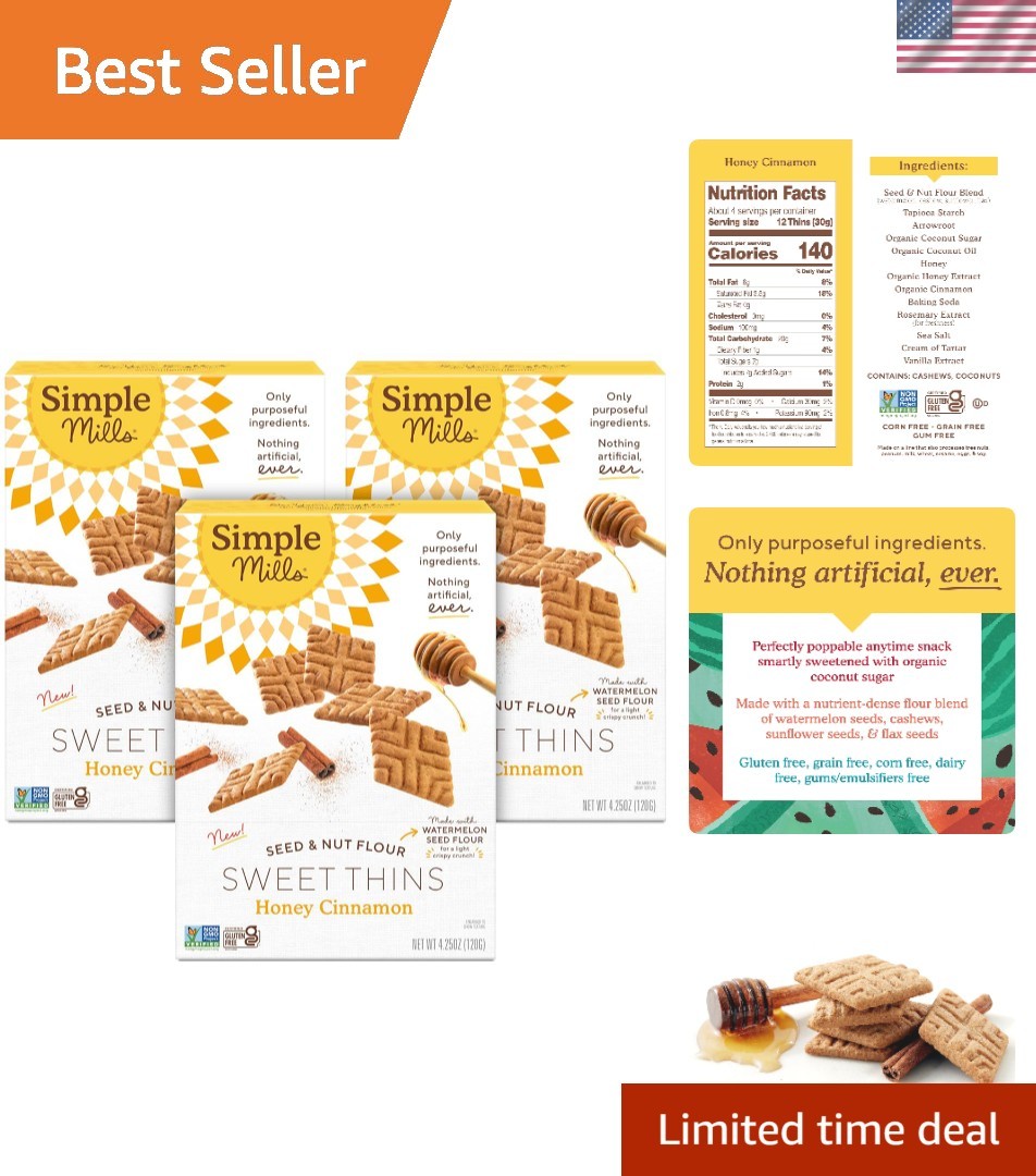 Crispy Honey Cinnamon Seed Thins – All-Natural Gluten-Free Snacks (3 Pack)