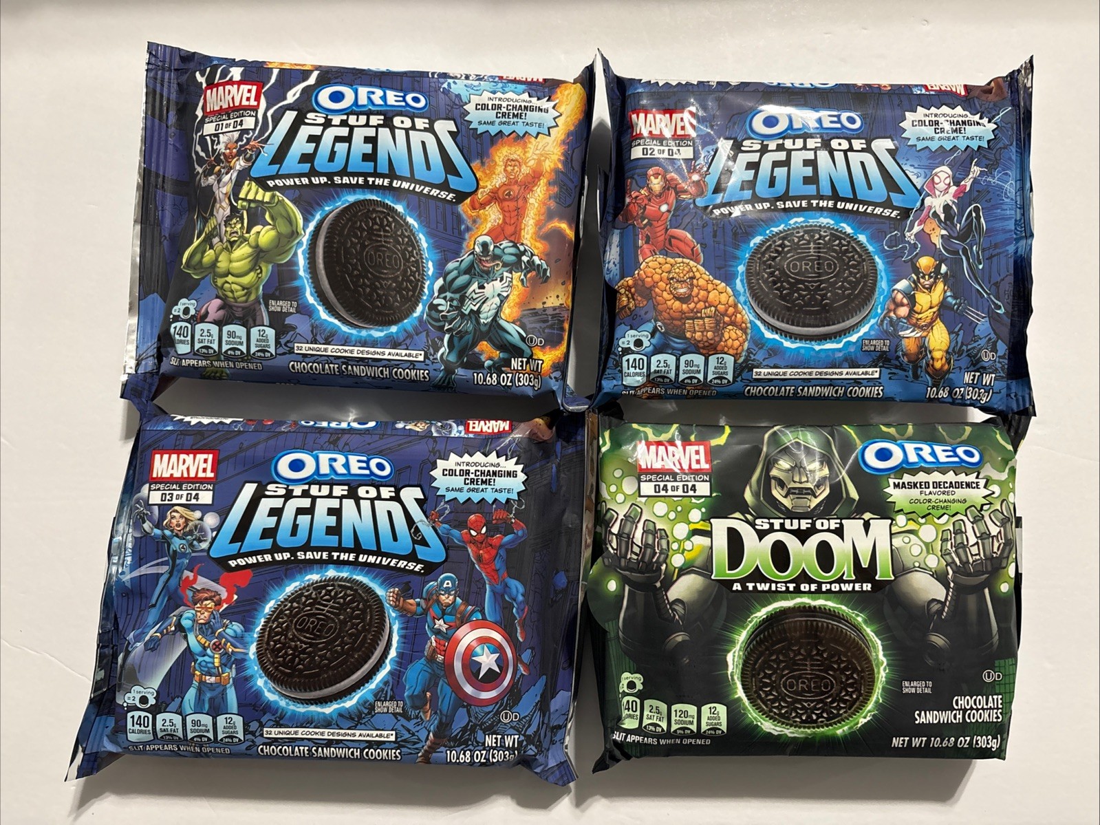 Marvel 4 package set Oreo Stuf of Legends 01 02 03 Stuf of Doom 04