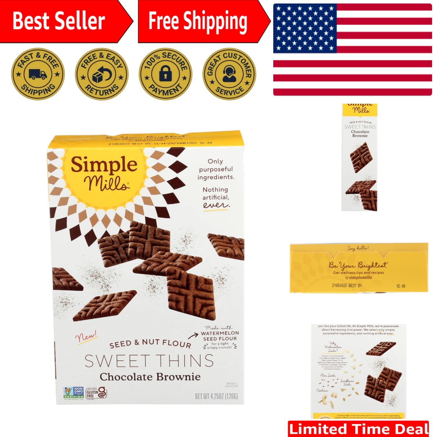 Deliciously Light Chocolate Brownie Seed & Nut Flour Sweet Thins – 4.25 oz