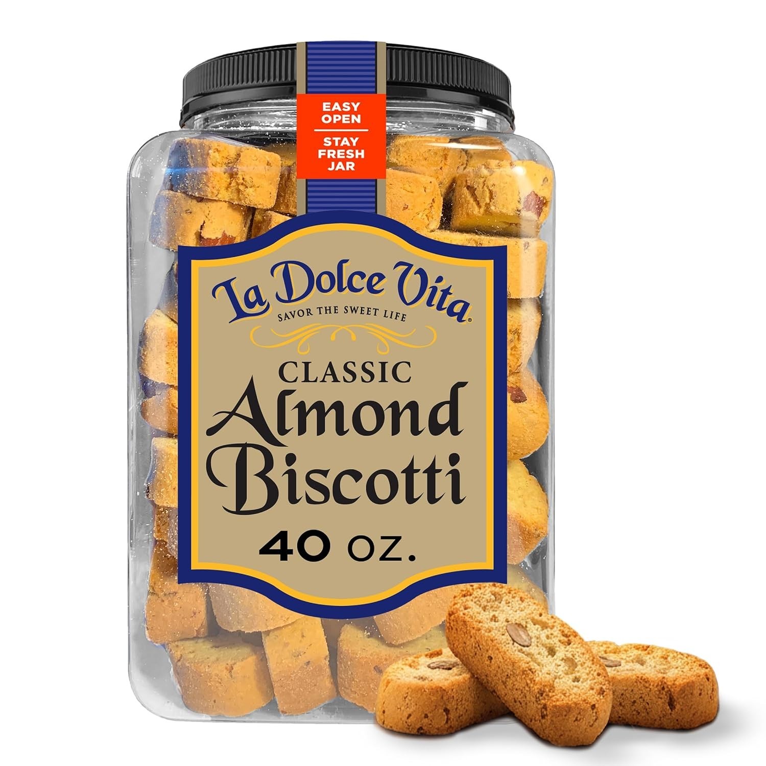 Fresh Classic Almond Biscotti – Ideal 40 oz. Jar for Tea and Coffee Lovers