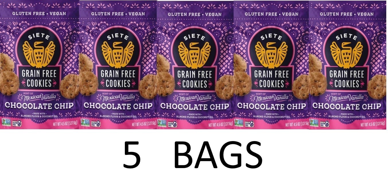 Siete Family Foods Grain Free Mexican Chocolate Chip Cookies 4.5 oz Bag – 5 BAGS