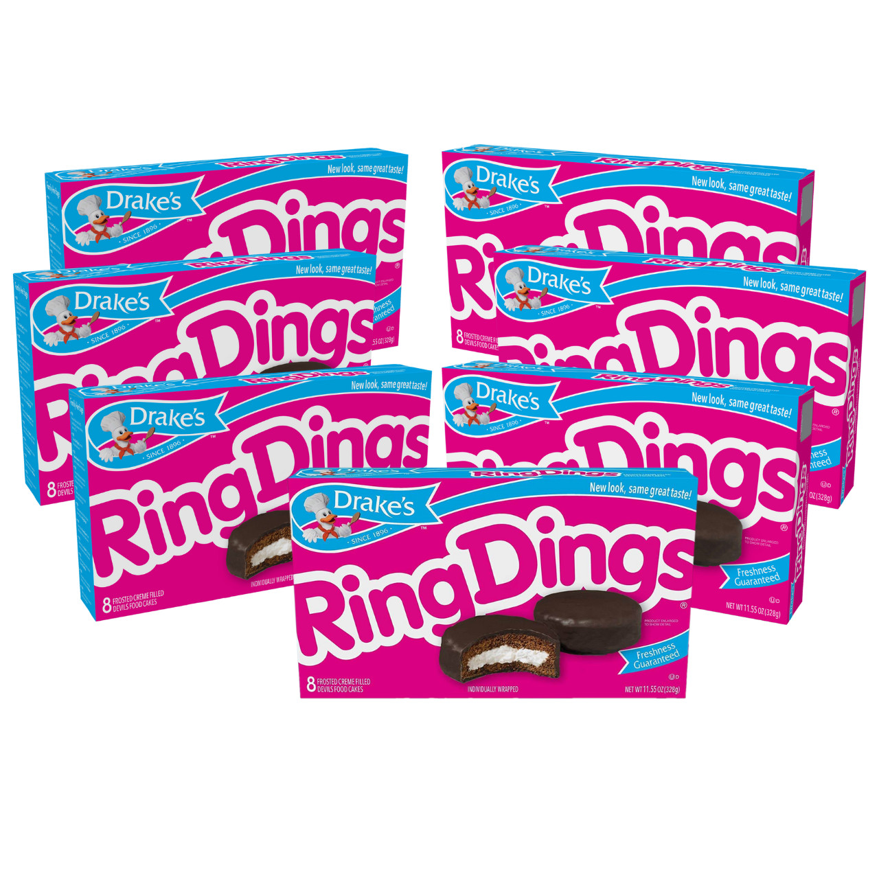 Drake’s Ring Dings, 7 Boxes of Chocolate Covered Frosted Creme Snack Cakes
