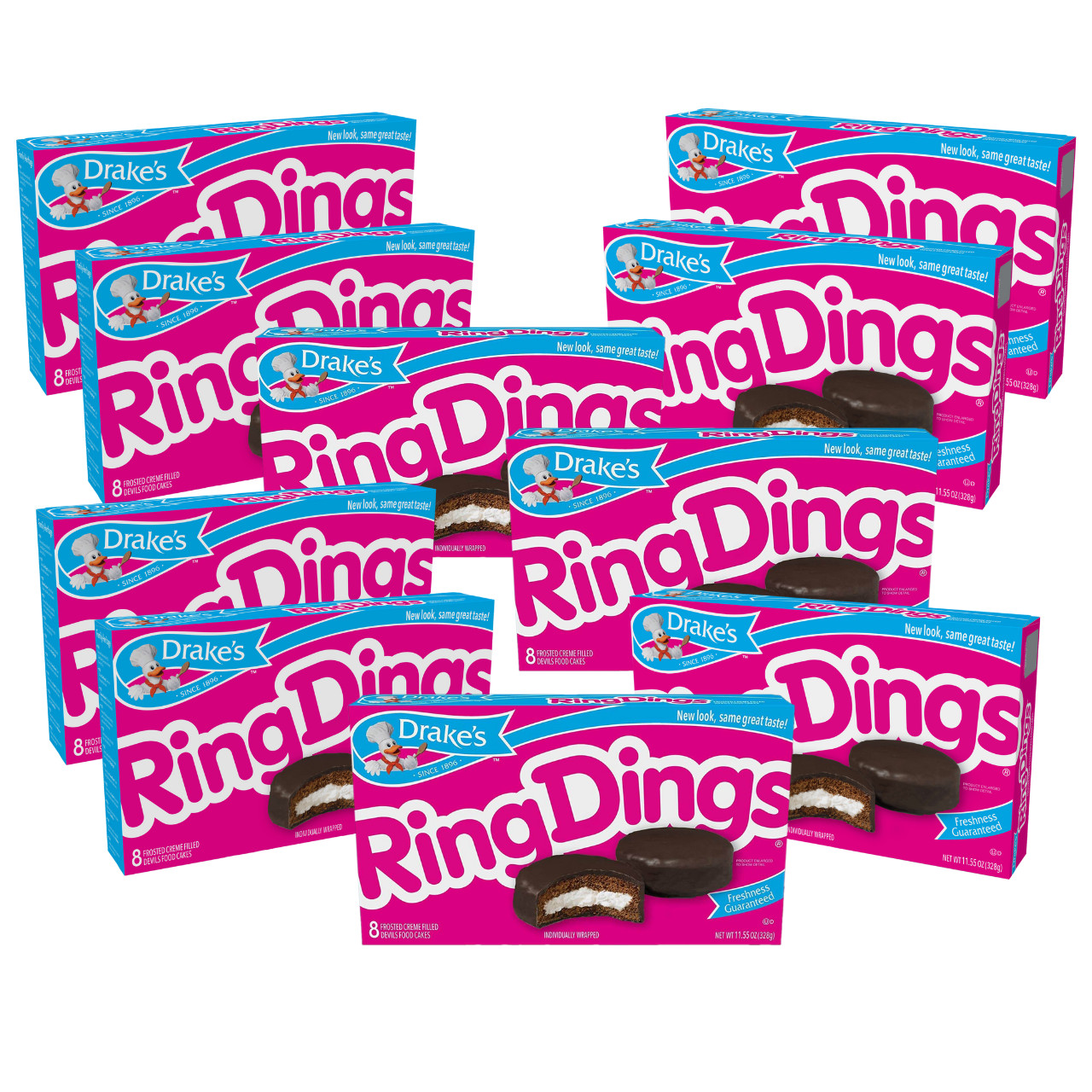 Drake’s Ring Dings, 10 Boxes of Chocolate Covered Frosted Creme Snack Cakes