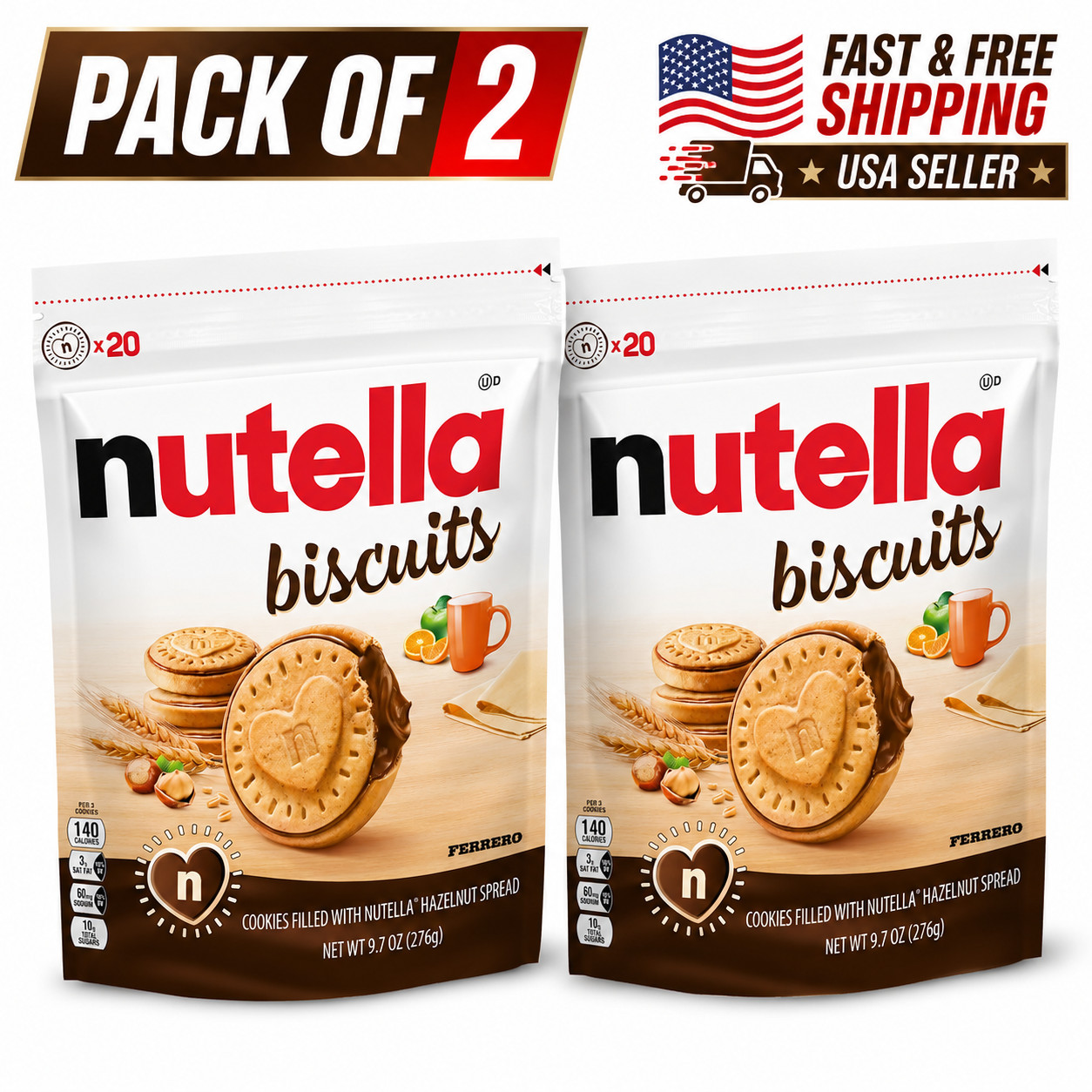 Nutella Biscuits Cookies Hazelnut Spread Filled Sweet Snack 2 Pack free shipping