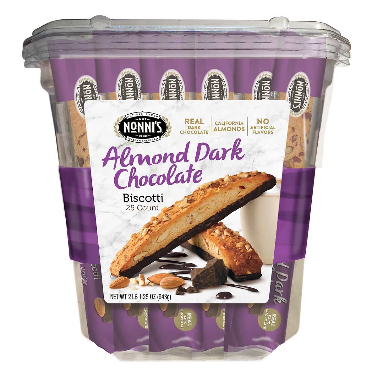 Nonni’s Almond Dark Chocolate Biscotti: 25 Count, 2lb,1.25 oz (943 g)