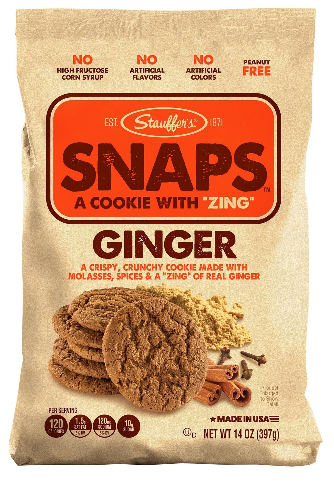 STAUFFERS Ginger SNAPS Cookies 14oz No High Fructose, Artificial Flavors & Color