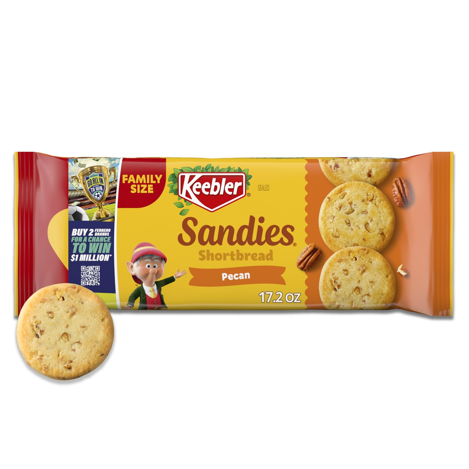 Keebler Sandies Shortbread Cookies, Pecan, 1.1 Pound (Pack of 1), brown