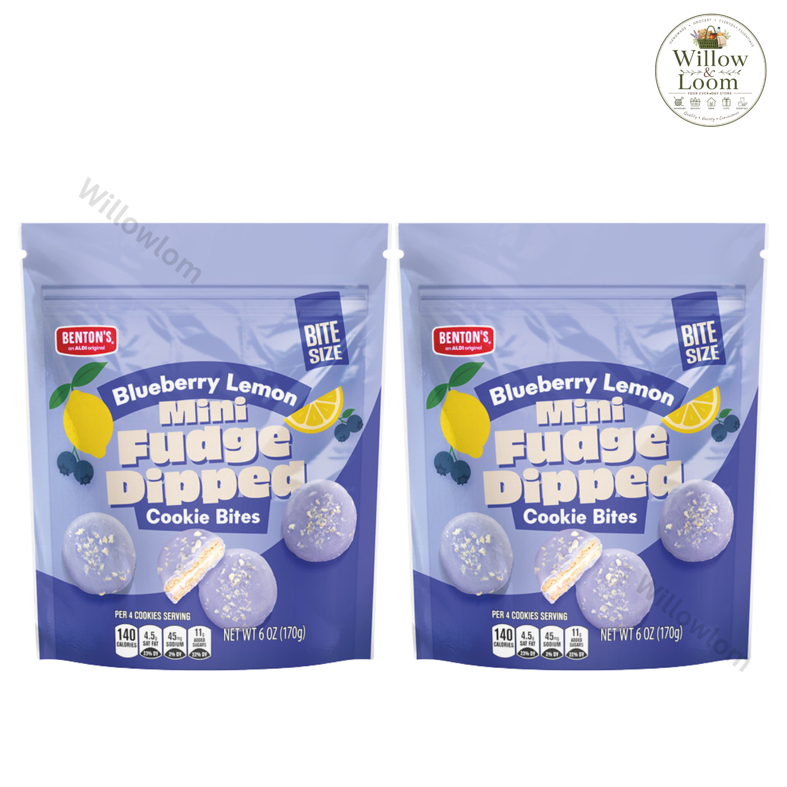 Benton’s Mini Fudge Dipped Cookie Bites Blueberry Lemon 6 oz Bite Size Pack of 2