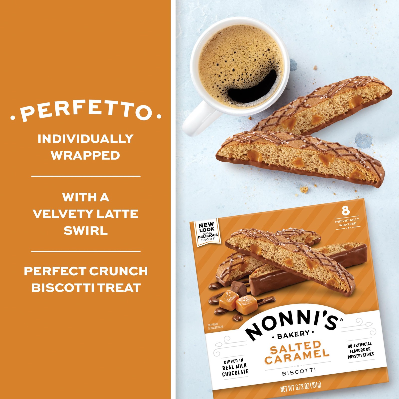 Salted Caramel Biscotti, Individually Wrapped Italian Cookie Snacks, 8 Servin…