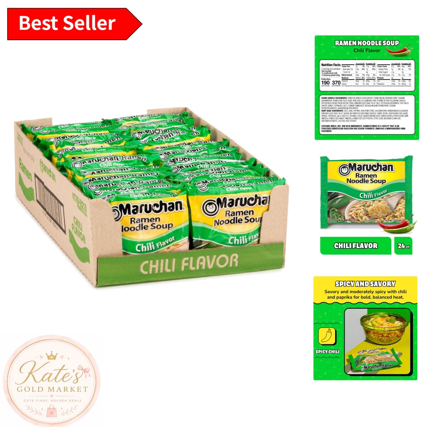 Chili Flavor Instant Ramen Noodles – 24 Pack, Quick Meals for Busy Families