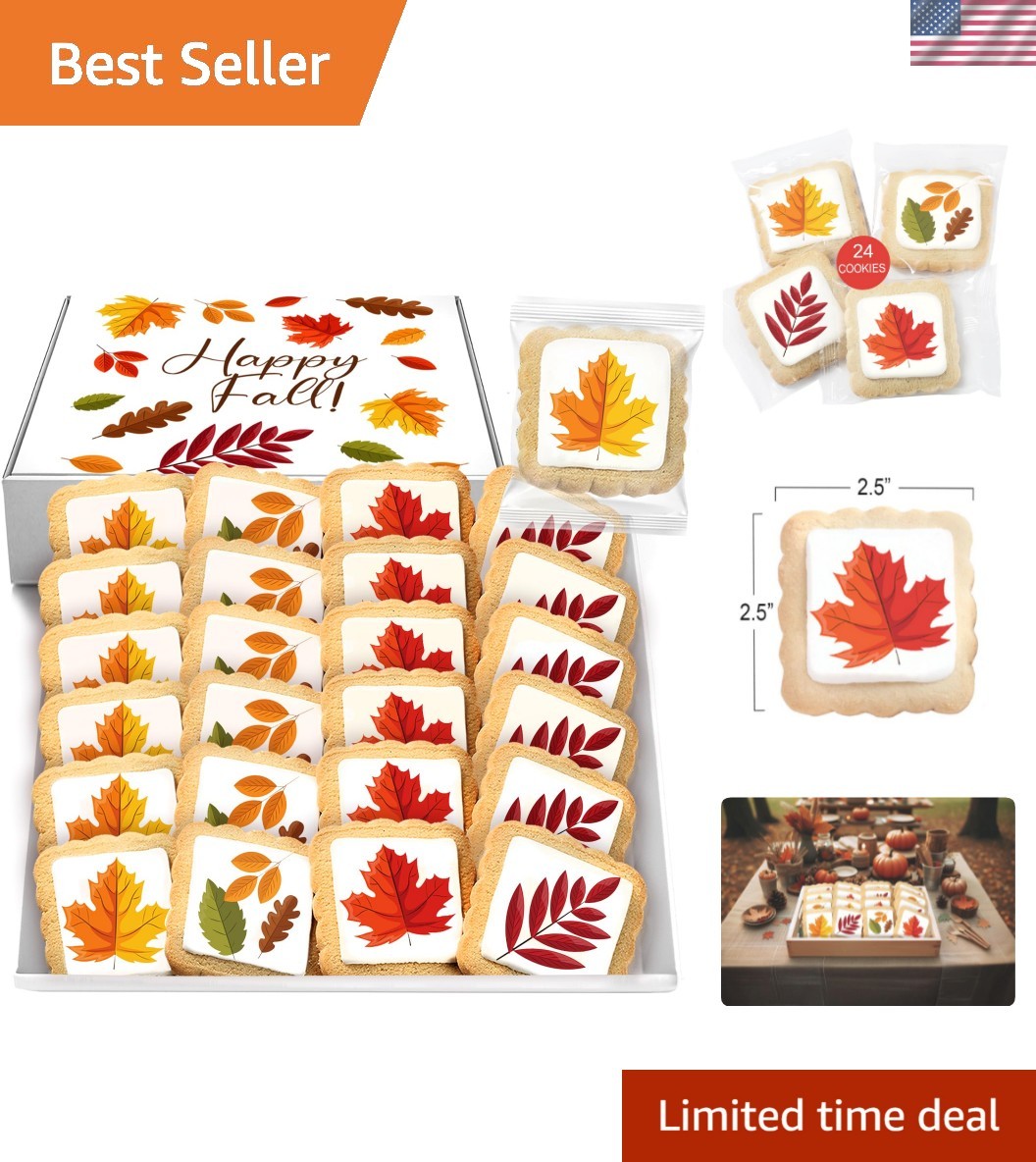 Delicious Fall-Themed Sugar Cookies – Individually Wrapped, Great for Kids